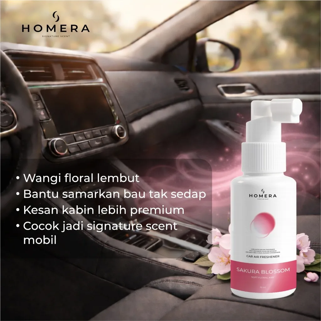 HOMERA Parfum Mobil Sakura Blossom 70ml Car Air Freshener Wangi Floral Tahan Lama Anti Bau