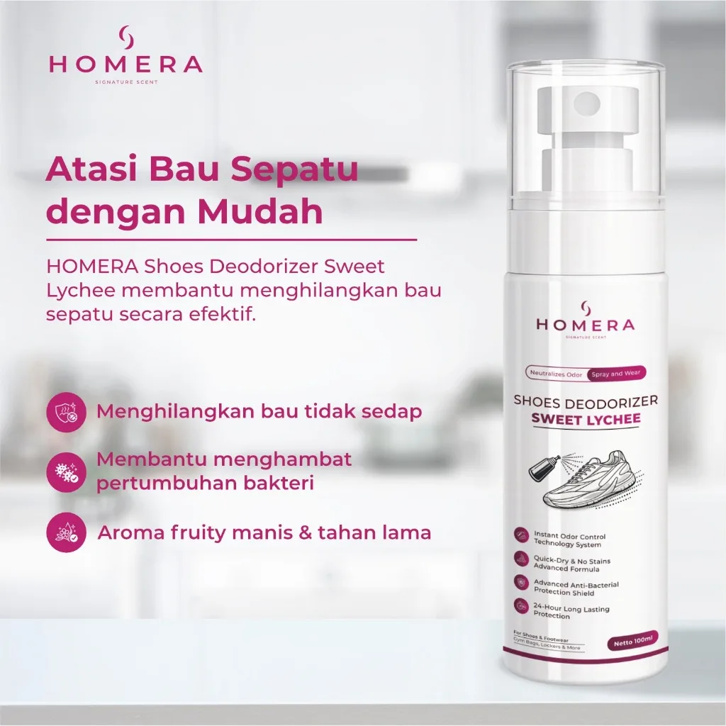 HOMERA Shoes Deodorizer Sweet Lychee 100ml Penghilang Bau Sepatu Anti Bakteri Jamur