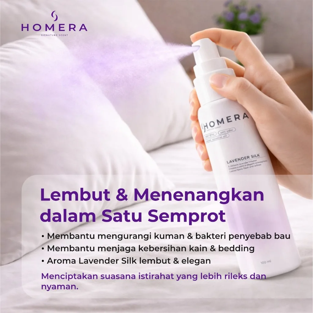 HOMERA Linen Spray Lavender Silk 100ml Anti Bakteri Pewangi Sprei Pengharum Kamar