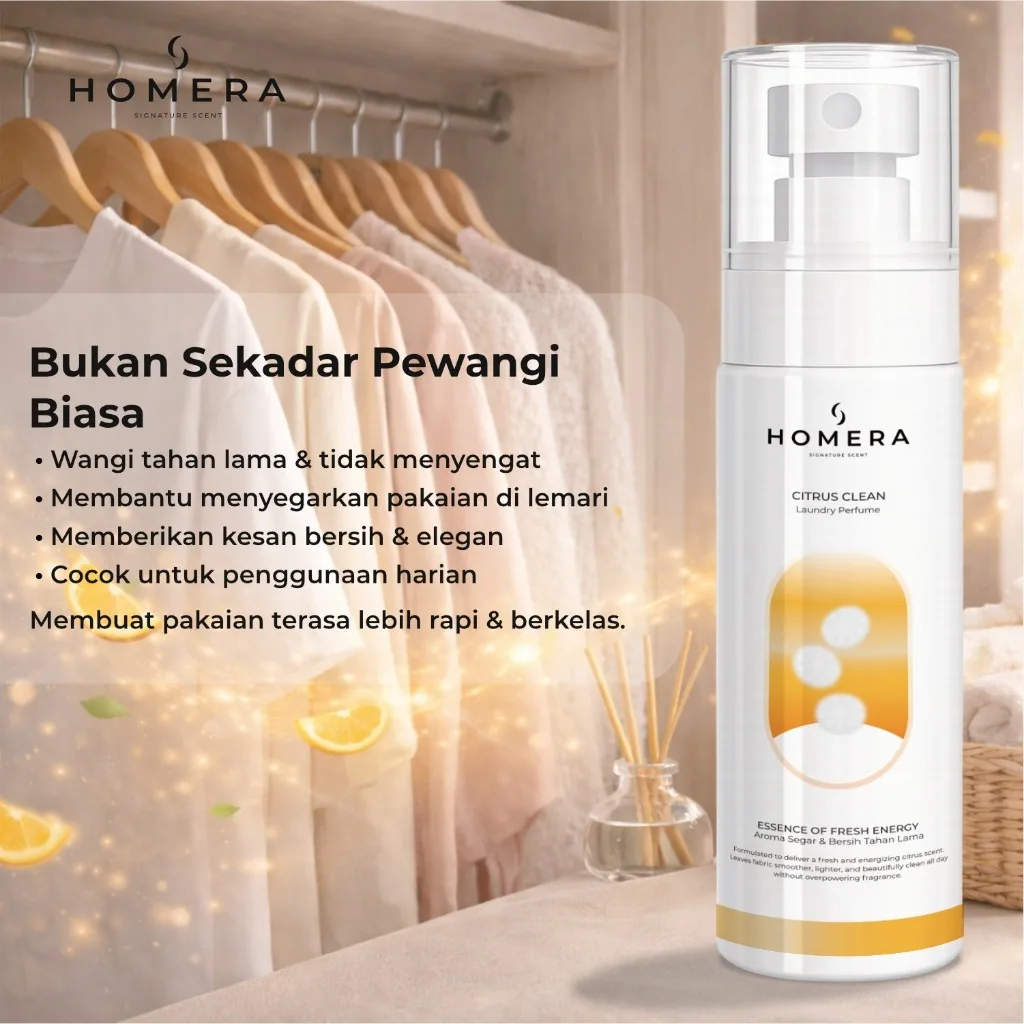 HOMERA Laundry Perfume Citrus Clean 100ml Pewangi Setrika Pengharum Pakaian Tahan Lama