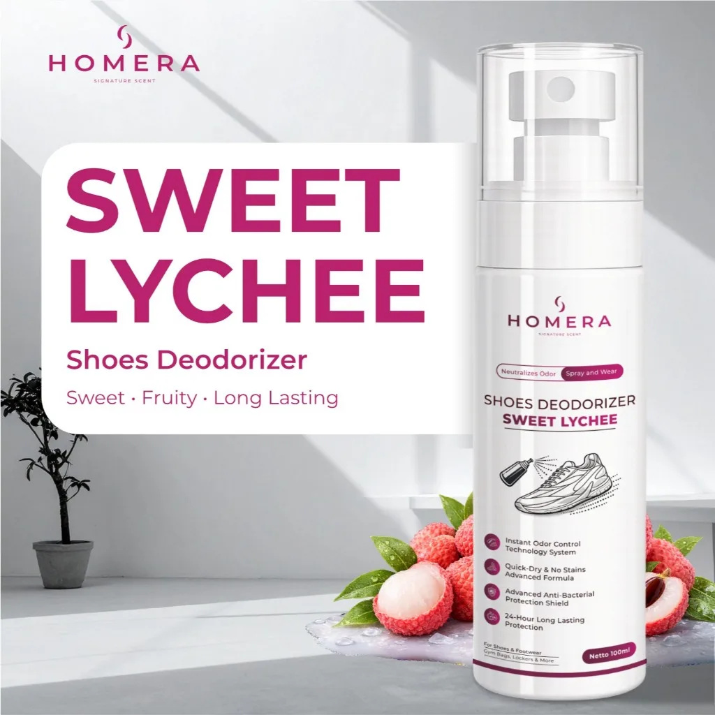 HOMERA Shoes Deodorizer Sweet Lychee 100ml Penghilang Bau Sepatu Anti Bakteri Jamur