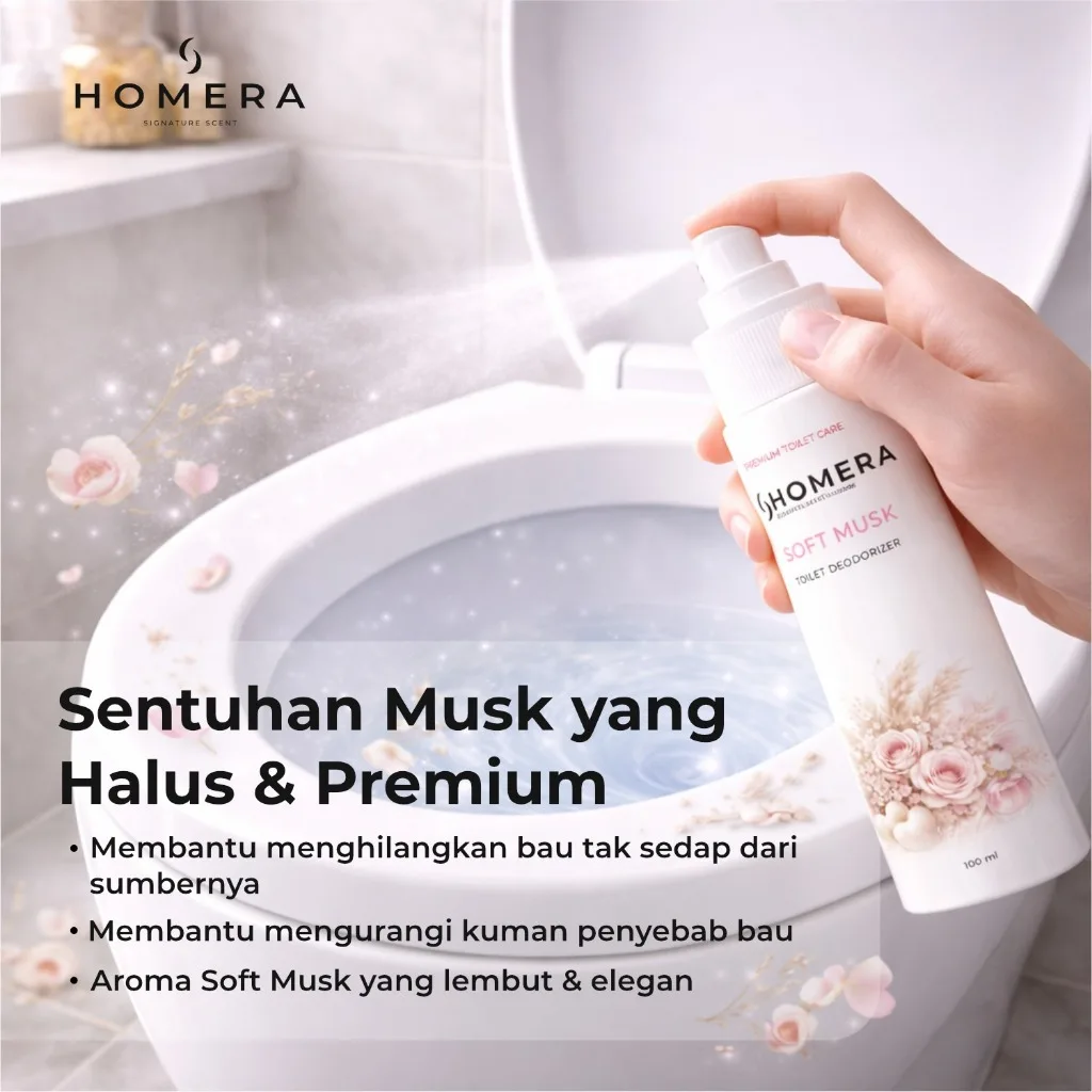 HOMERA Toilet Deodorizer Soft Musk 100ml Sanitizer Pengharum Toilet dan Kamar Mandi Fresh Anti Bau