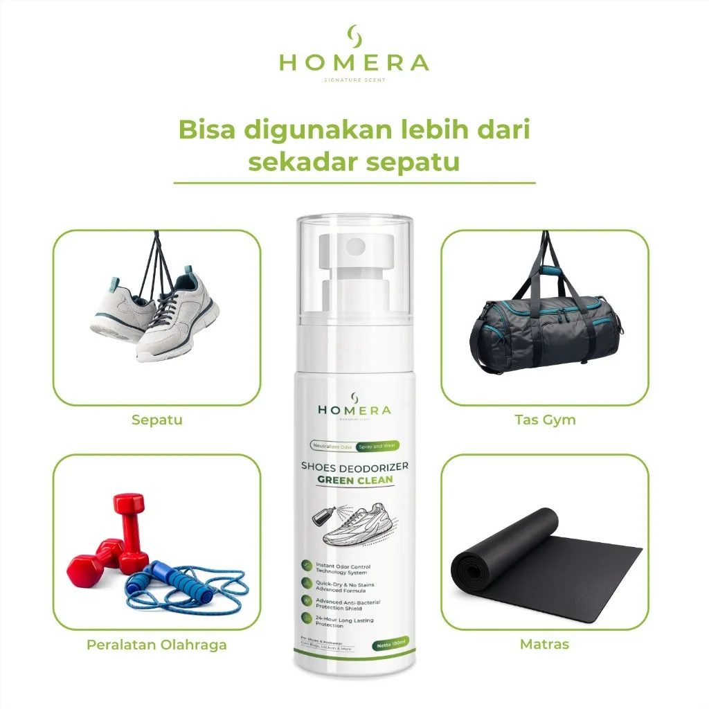 HOMERA Shoes Deodorizer Green Clean 100ml Anti Bakteri Jamur Penghilang Bau Sepatu
