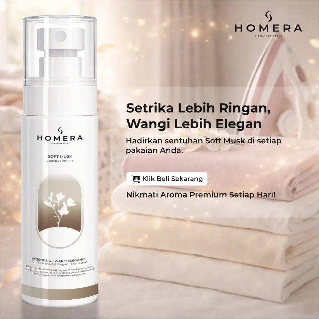 HOMERA Laundry Perfume Soft Musk 100ml Pewangi Setrika Pengharum Pakaian Tahan Lama