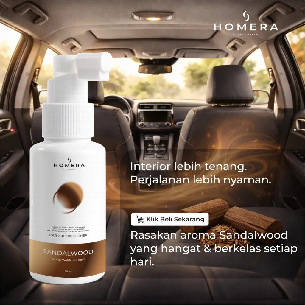 HOMERA Parfum Mobil Sandalwood 70ml Car Air Freshener Wangi Kayu Cendana Tahan Lama Anti Bau