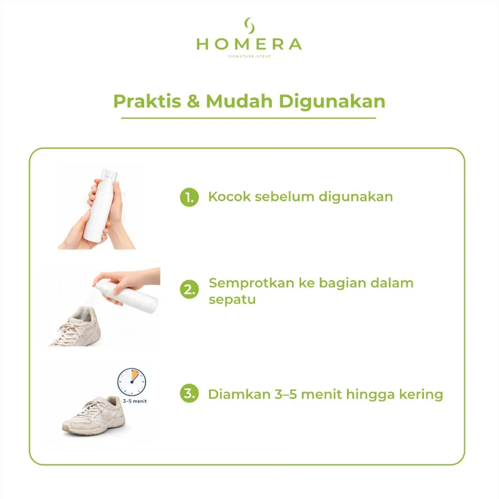 HOMERA Shoes Deodorizer Green Clean 100ml Anti Bakteri Jamur Penghilang Bau Sepatu