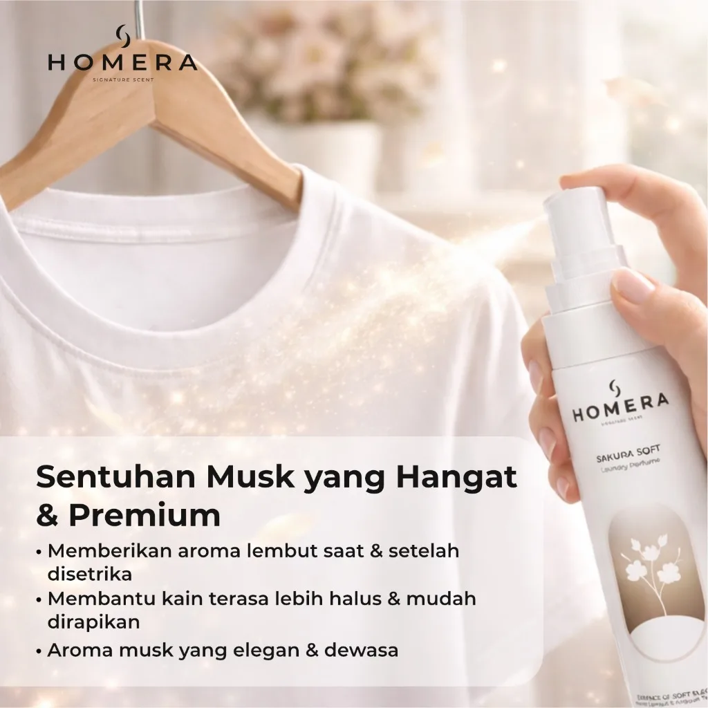 HOMERA Laundry Perfume Soft Musk 100ml Pewangi Setrika Pengharum Pakaian Tahan Lama