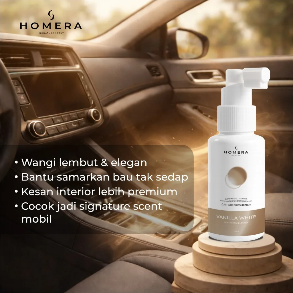HOMERA Parfum Mobil Vanilla White 70ml Car Air Freshener Wangi Vanilla Lembut Tahan Lama Anti Bau