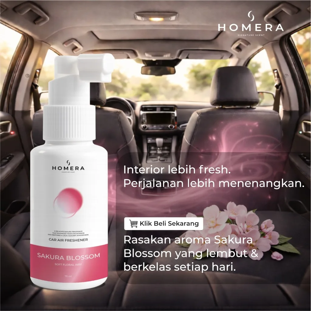 HOMERA Parfum Mobil Sakura Blossom 70ml Car Air Freshener Wangi Floral Tahan Lama Anti Bau