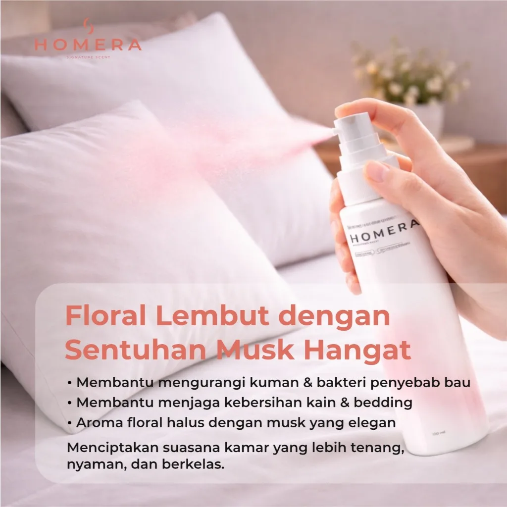 HOMERA Linen Spray Soft Floral Musk 100ml Anti Bakteri Pewangi Sprei Kasur Tahan Lama