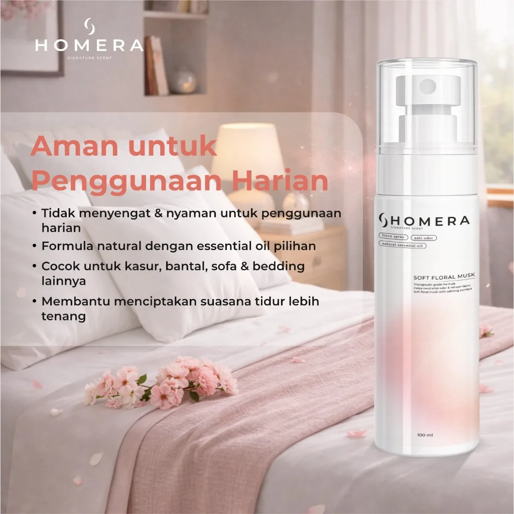 HOMERA Linen Spray Soft Floral Musk 100ml Anti Bakteri Pewangi Sprei Kasur Tahan Lama