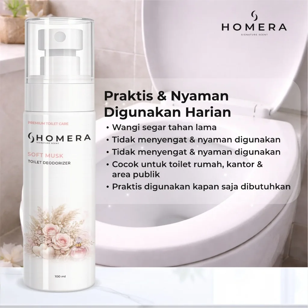 HOMERA Toilet Deodorizer Soft Musk 100ml Sanitizer Pengharum Toilet dan Kamar Mandi Fresh Anti Bau