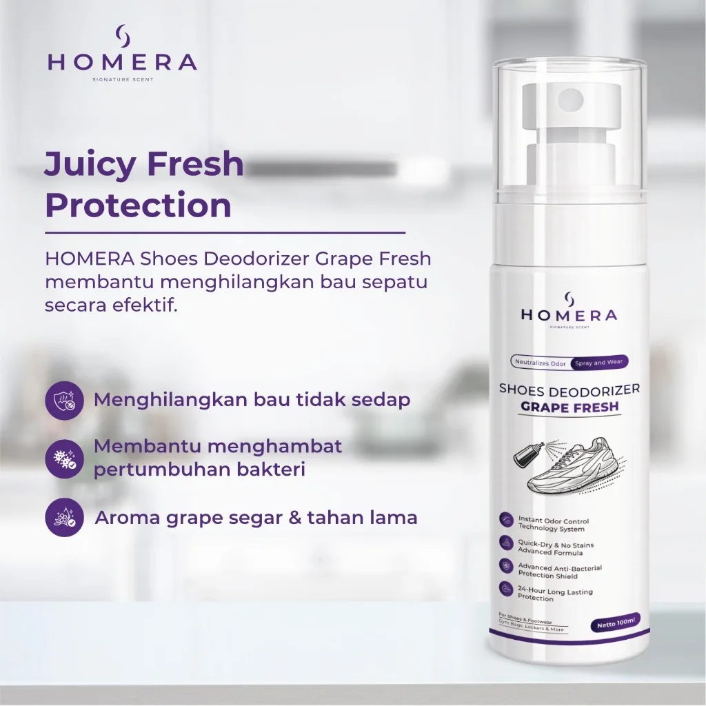 HOMERA Shoes Deodorizer Grape Fresh 100ml Anti Bakteri Jamur Penghilang Bau Sepatu