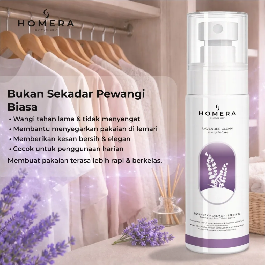HOMERA Laundry Perfume Lavender Clean 100ml Pewangi Setrika Pengharum Pakaian Tahan Lama