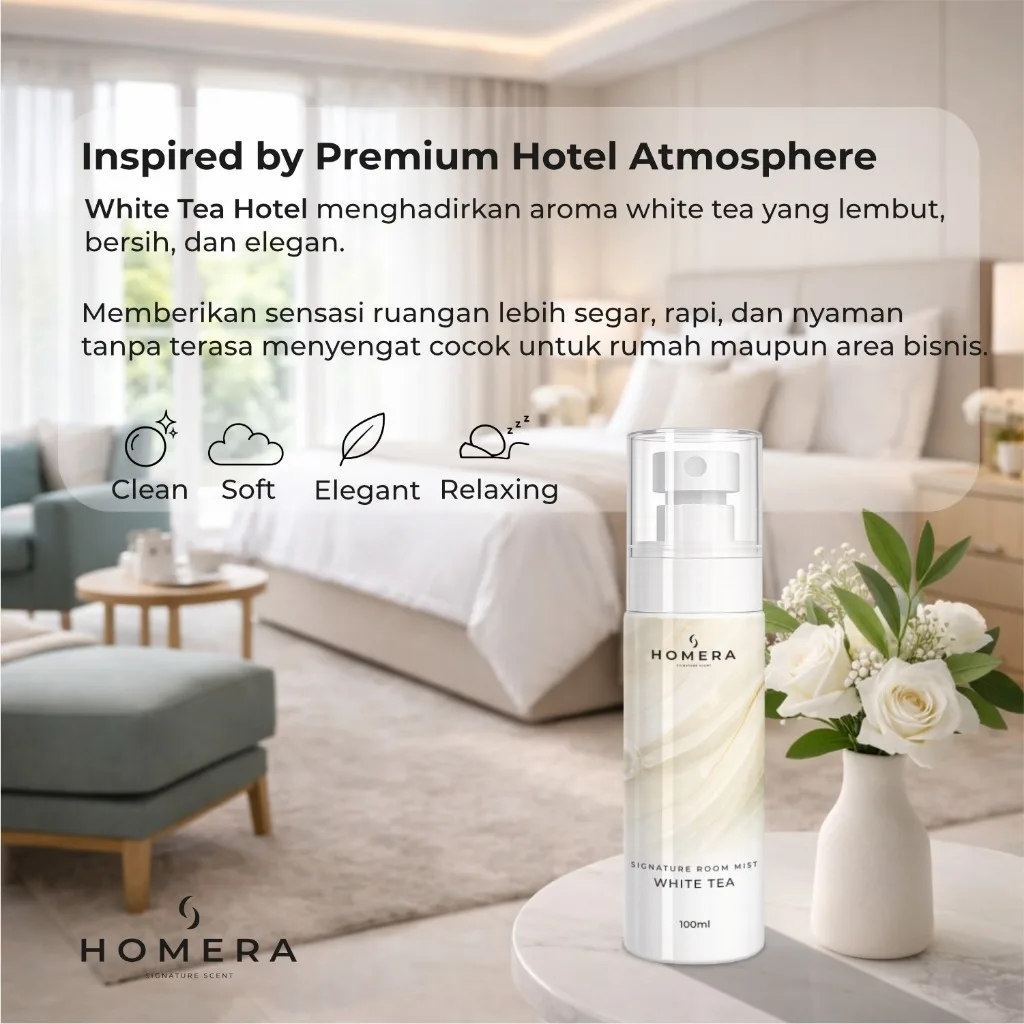 HOMERA Signature Room Mist White Tea 100ml Pengharum Ruangan Clean Elegant Tahan Lama