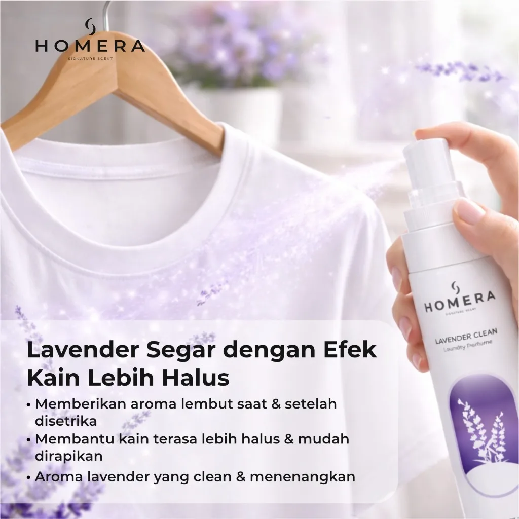 HOMERA Laundry Perfume Lavender Clean 100ml Pewangi Setrika Pengharum Pakaian Tahan Lama