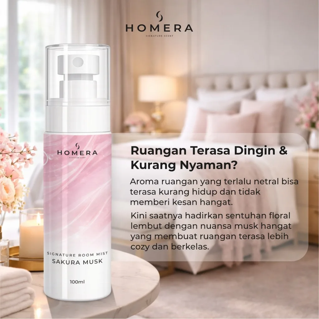 HOMERA Signature Room Mist Sakura Musk 100ml Pengharum Ruangan Floral Soft Tahan Lama