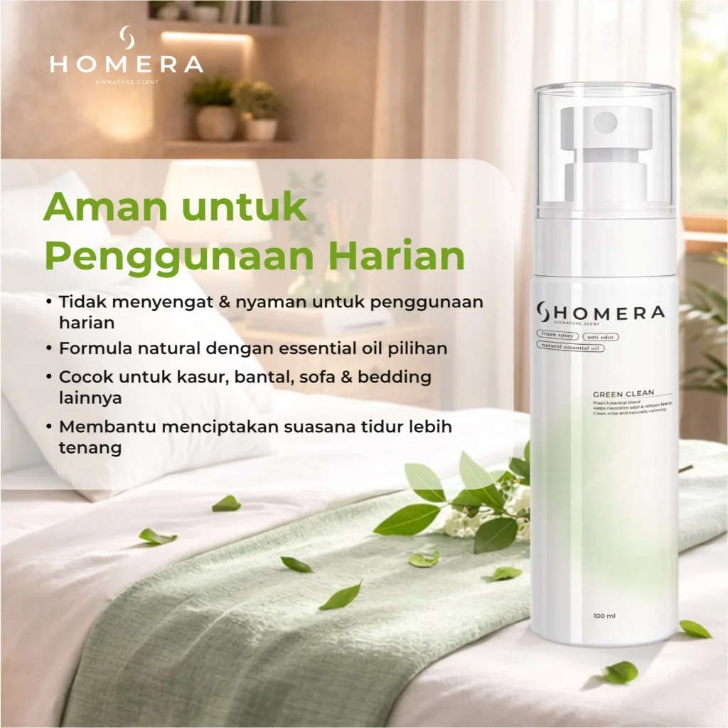 HOMERA Linen Spray Green Clean 100ml Anti Bakteri Pewangi Sprei Pengharum Kamar