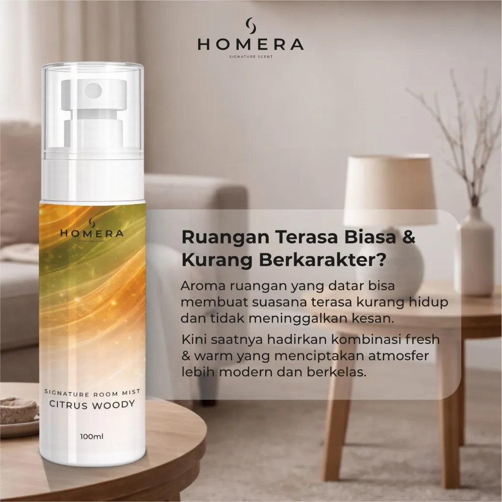HOMERA Signature Room Mist Citrus Woody 100ml Pengharum Ruangan Premium Tahan Lama