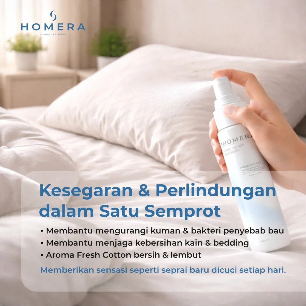 HOMERA Linen Spray Fresh Cotton 100ml Anti Bakteri Pewangi Sprei Antibacterial Pengharum Kamar