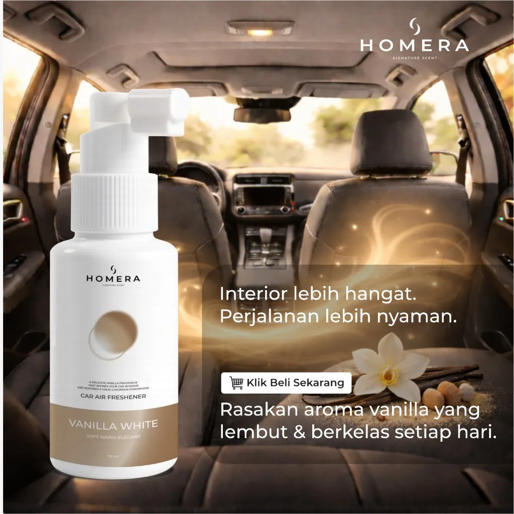 HOMERA Parfum Mobil Vanilla White 70ml Car Air Freshener Wangi Vanilla Lembut Tahan Lama Anti Bau