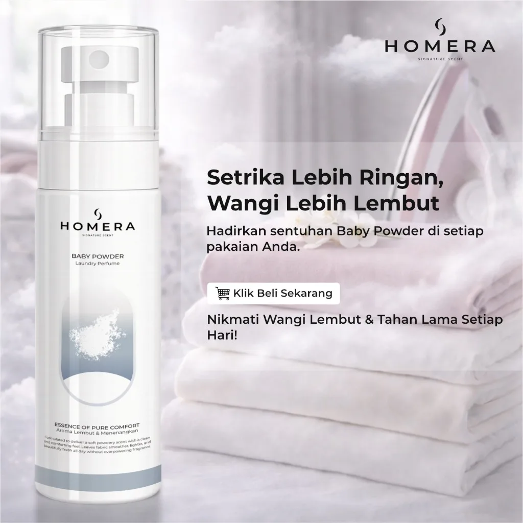 HOMERA Laundry Perfume Baby Powder 100ml Pewangi Setrika Pengharum Pakaian Tahan Lama