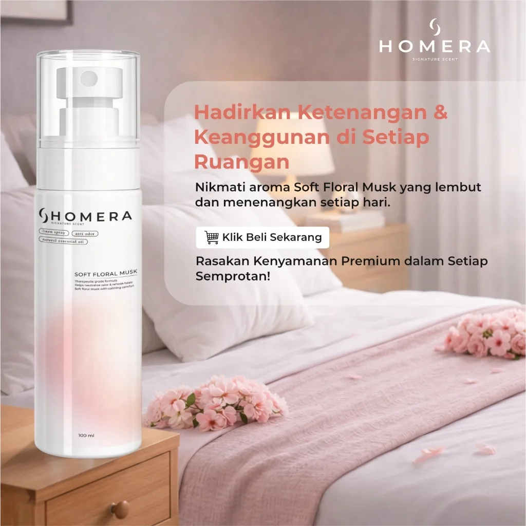 HOMERA Linen Spray Soft Floral Musk 100ml Anti Bakteri Pewangi Sprei Kasur Tahan Lama