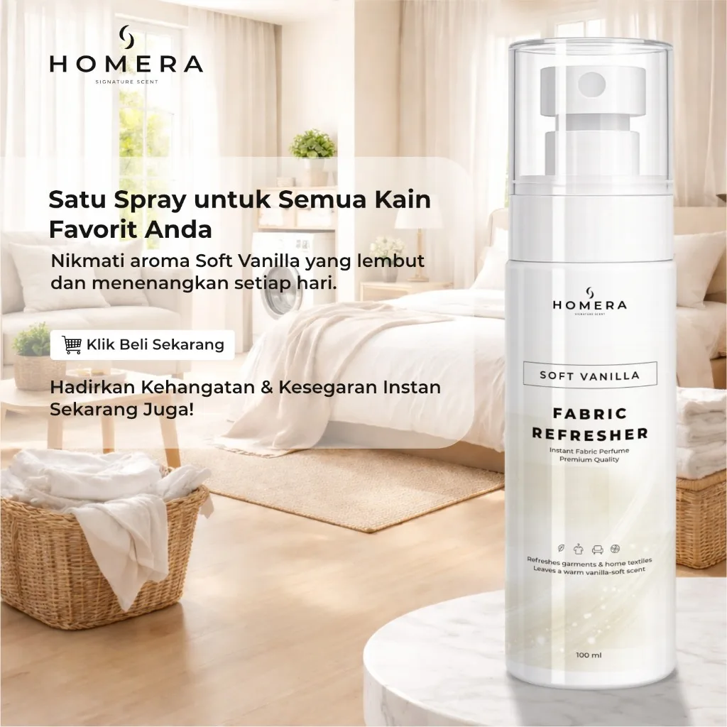 HOMERA Fabric Refresher Soft Vanilla 100ml Pewangi Pakaian Penghilang Bau Spray