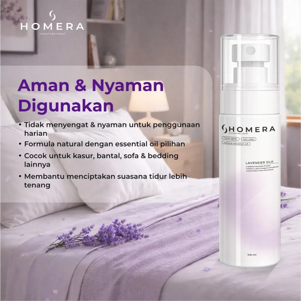 HOMERA Linen Spray Lavender Silk 100ml Anti Bakteri Pewangi Sprei Pengharum Kamar