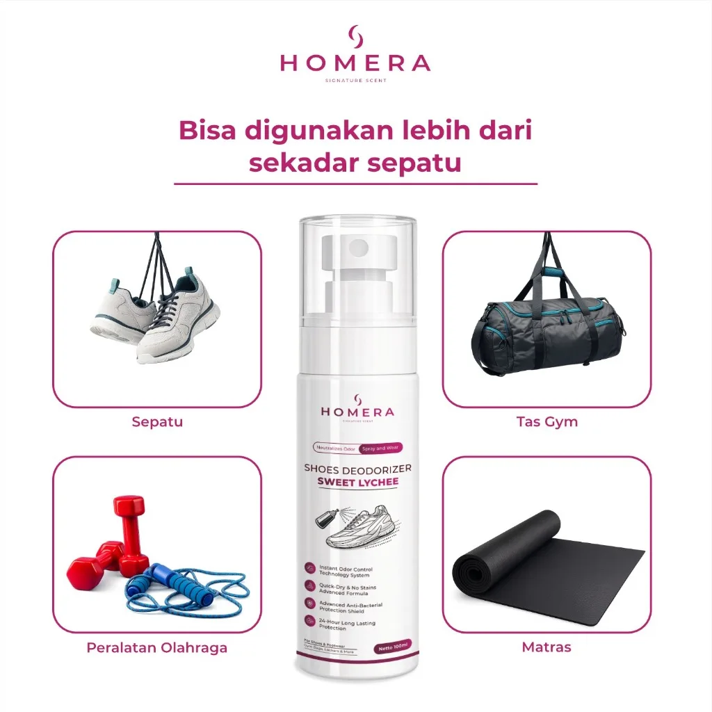 HOMERA Shoes Deodorizer Sweet Lychee 100ml Penghilang Bau Sepatu Anti Bakteri Jamur