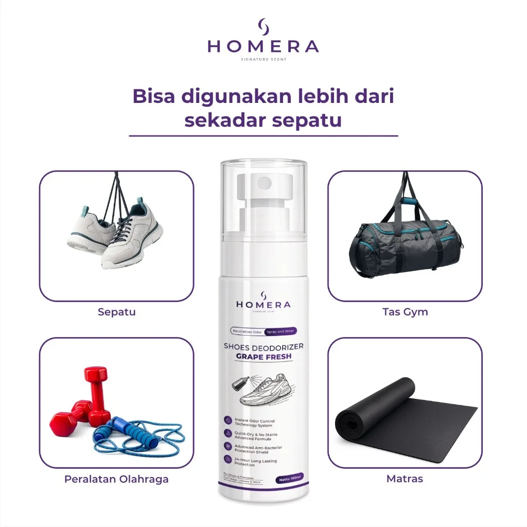 HOMERA Shoes Deodorizer Grape Fresh 100ml Anti Bakteri Jamur Penghilang Bau Sepatu