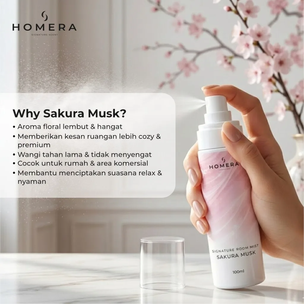 HOMERA Signature Room Mist Sakura Musk 100ml Pengharum Ruangan Floral Soft Tahan Lama
