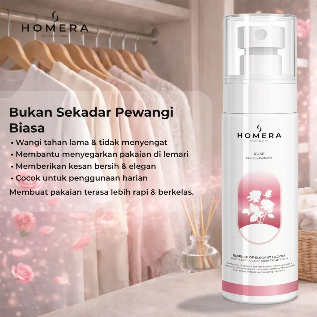 HOMERA Laundry Perfume Rose 100ml Pewangi Setrika Pengharum Pakaian Wangi Tahan Lama