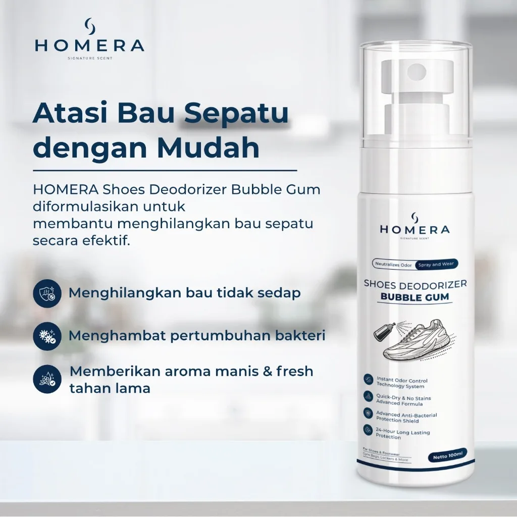 HOMERA Shoes Deodorizer Bubble Gum 100ml Anti Bakteri Jamur Penghilang Bau Sepatu
