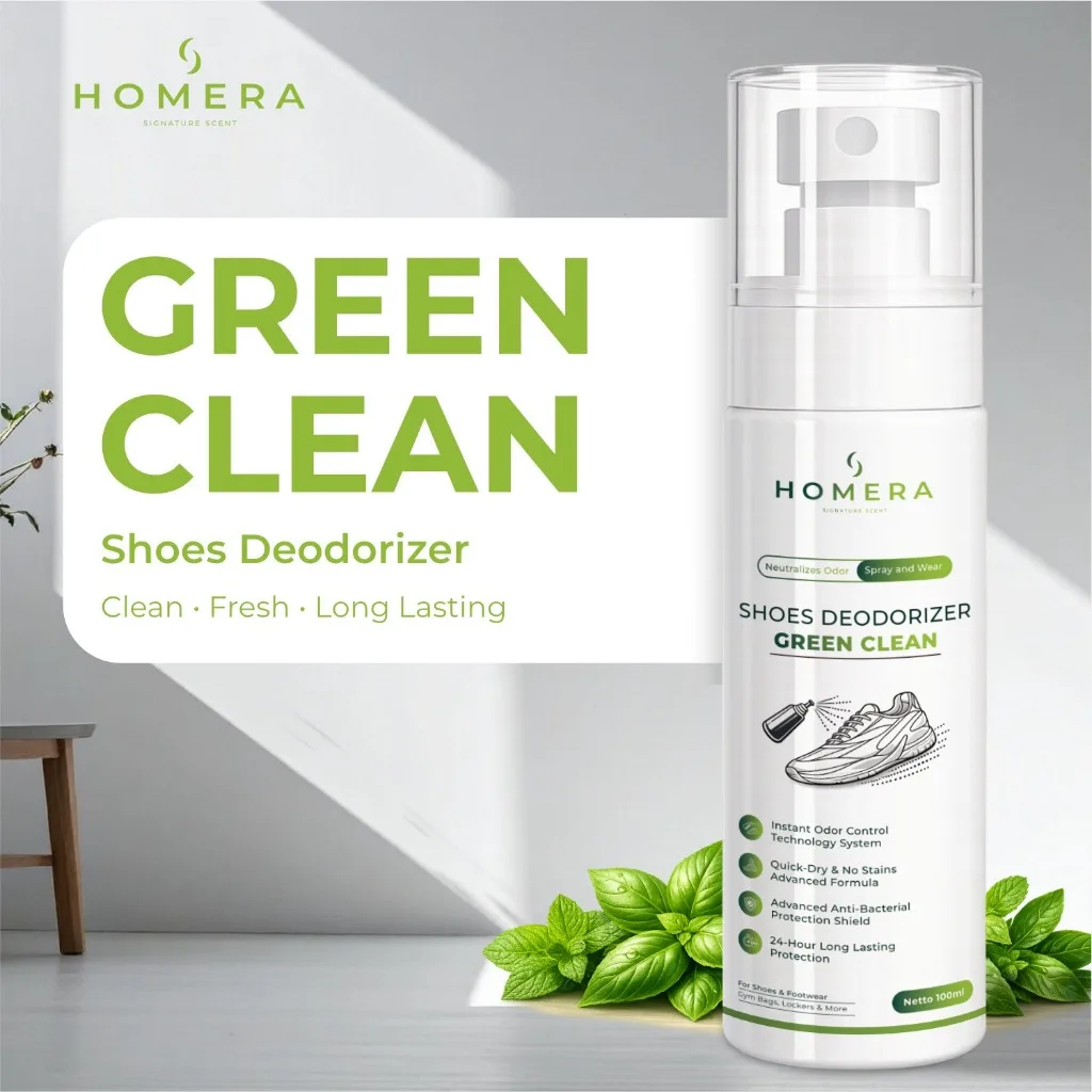 HOMERA Shoes Deodorizer Green Clean 100ml Anti Bakteri Jamur Penghilang Bau Sepatu