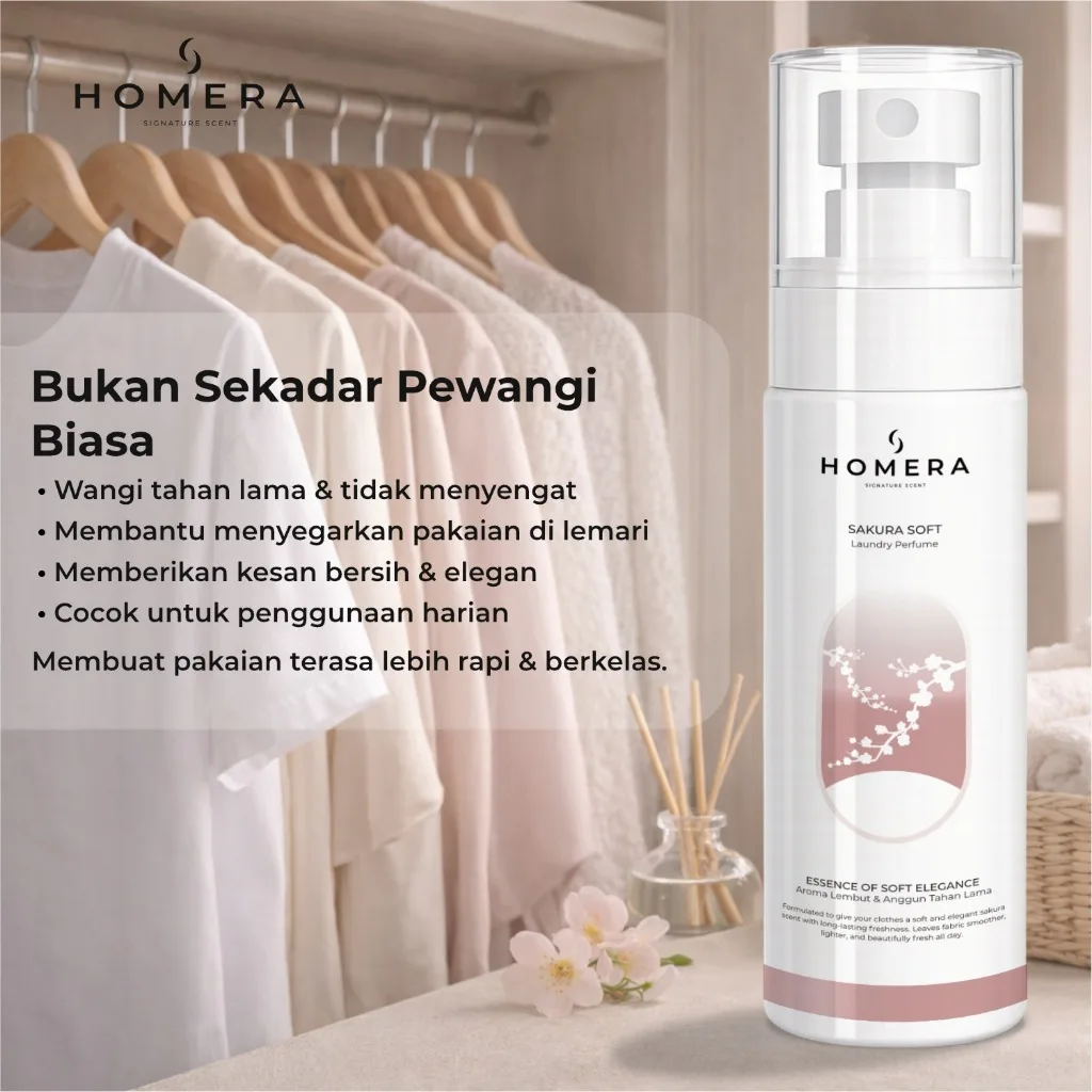 HOMERA Laundry Perfume Sakura Soft 100ml Pewangi Setrika Pengharum Pakaian Tahan Lama