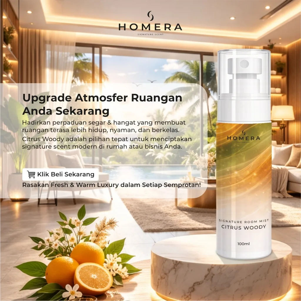HOMERA Signature Room Mist Citrus Woody 100ml Pengharum Ruangan Premium Tahan Lama