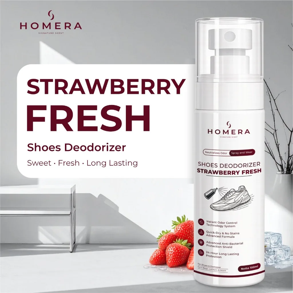 HOMERA Shoes Deodorizer Strawberry Fresh 100ml Anti Bakteri Jamur Penghilang Bau Sepatu