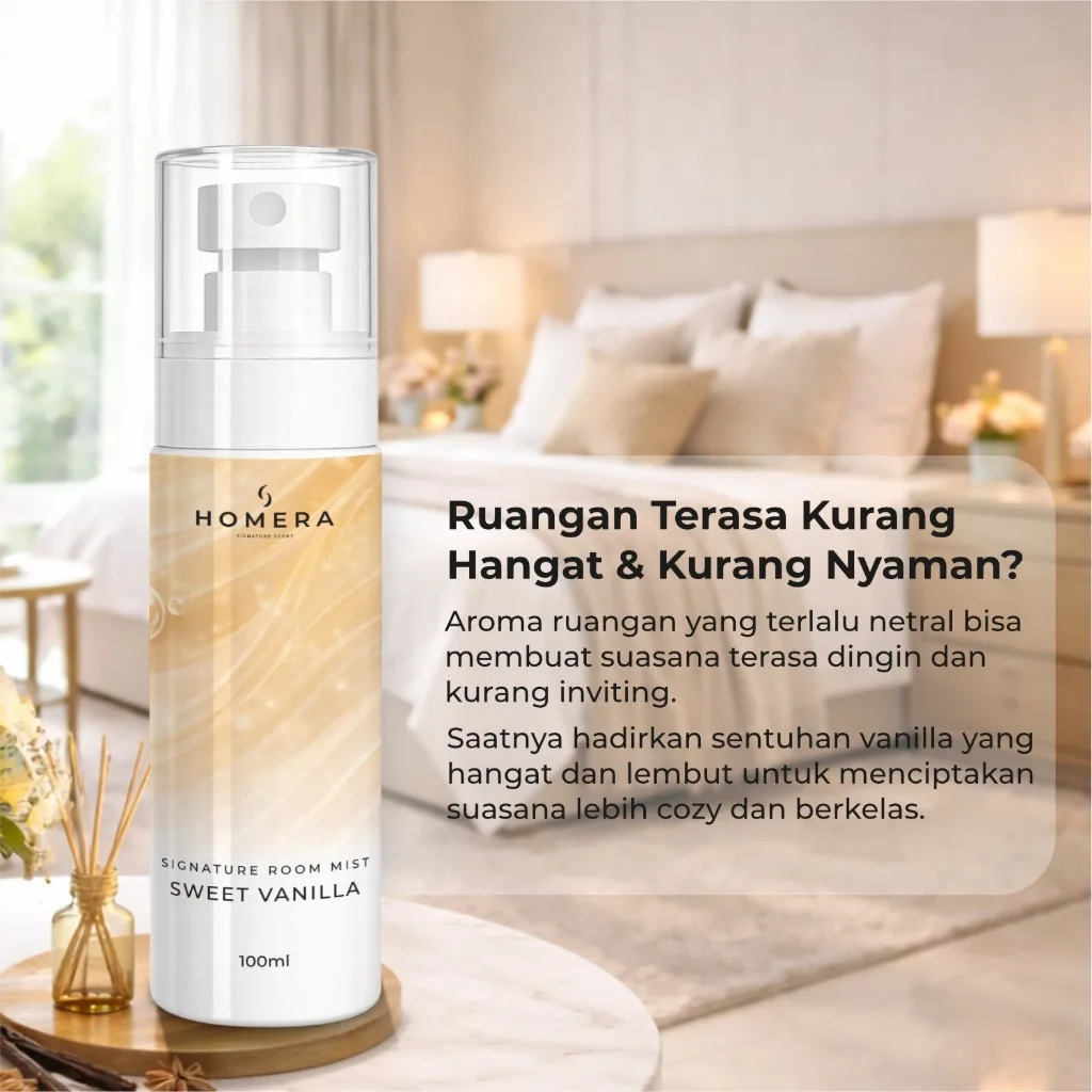HOMERA Signature Room Mist Sweet Vanilla 100ml Pengharum Ruangan Manis Elegan Tahan Lama