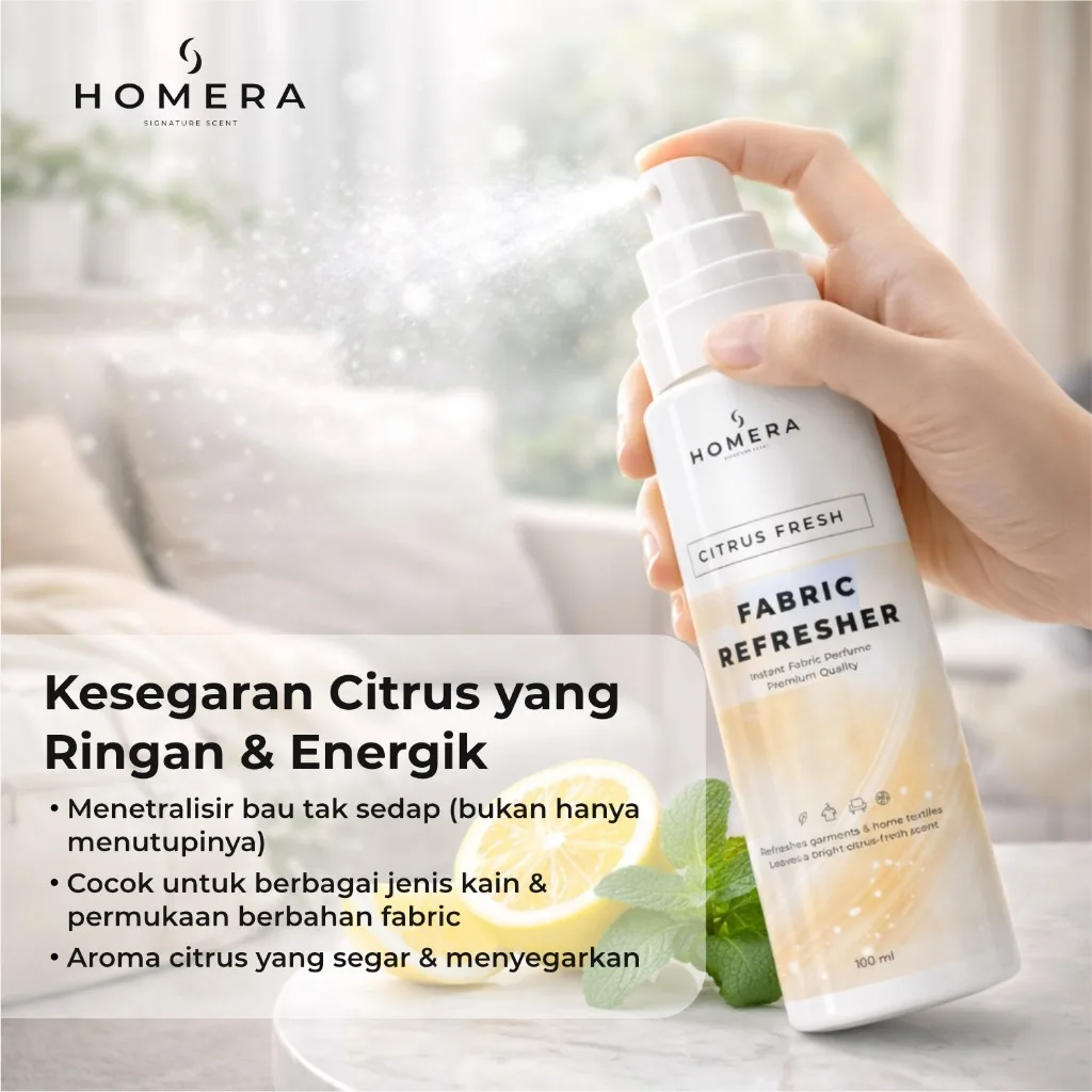 HOMERA Fabric Refresher Citrus Fresh 100ml Pewangi Pakaian Penghilang Bau Spray
