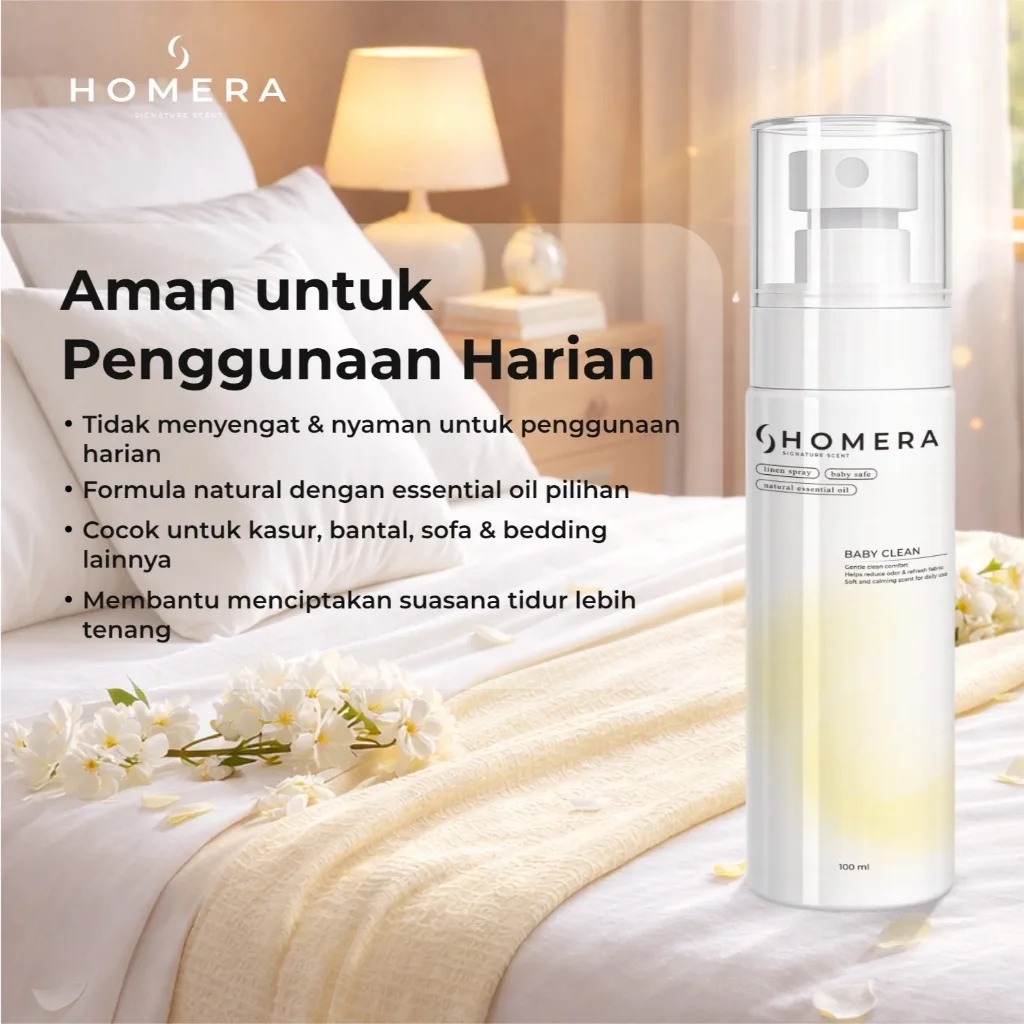 HOMERA Linen Spray Baby Clean 100ml Anti Bakteri Pewangi Sprei Pengharum Kamar Tahan Lama