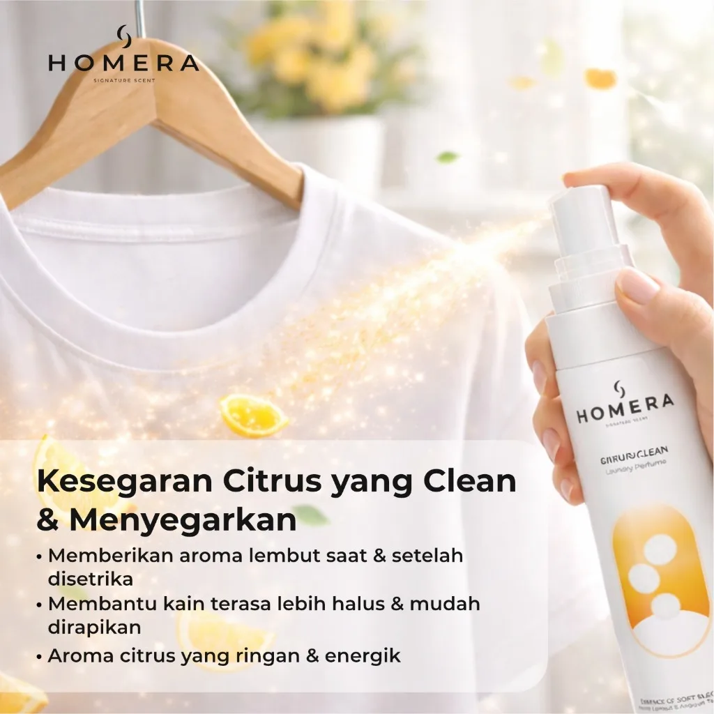 HOMERA Laundry Perfume Citrus Clean 100ml Pewangi Setrika Pengharum Pakaian Tahan Lama