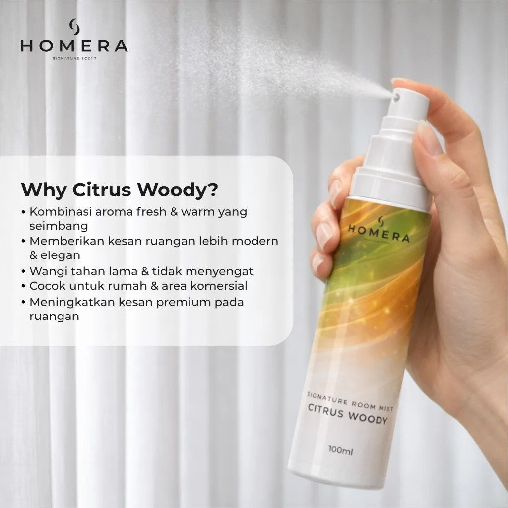HOMERA Signature Room Mist Citrus Woody 100ml Pengharum Ruangan Premium Tahan Lama