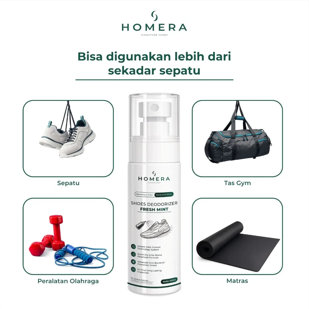 HOMERA Shoes Deodorizer Fresh Mint 100ml Anti Bakteri Jamur Penghilang Bau Sepatu