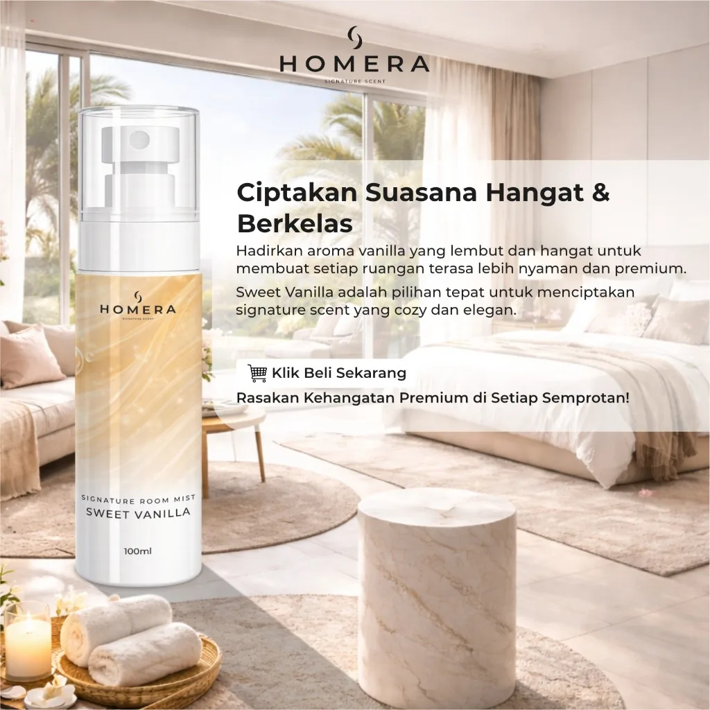 HOMERA Signature Room Mist Sweet Vanilla 100ml Pengharum Ruangan Manis Elegan Tahan Lama