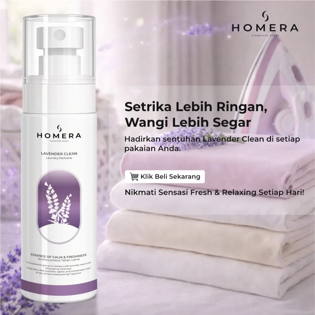 HOMERA Laundry Perfume Lavender Clean 100ml Pewangi Setrika Pengharum Pakaian Tahan Lama