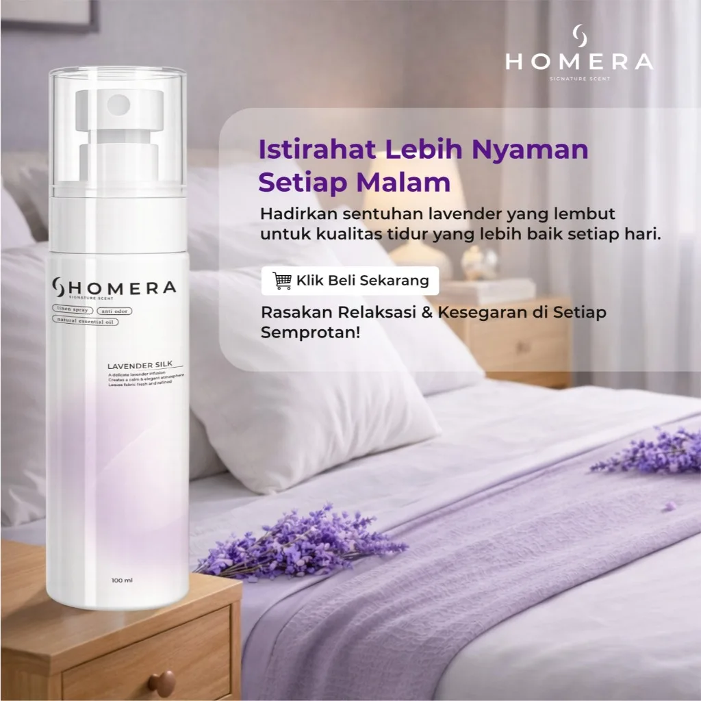 HOMERA Linen Spray Lavender Silk 100ml Anti Bakteri Pewangi Sprei Pengharum Kamar