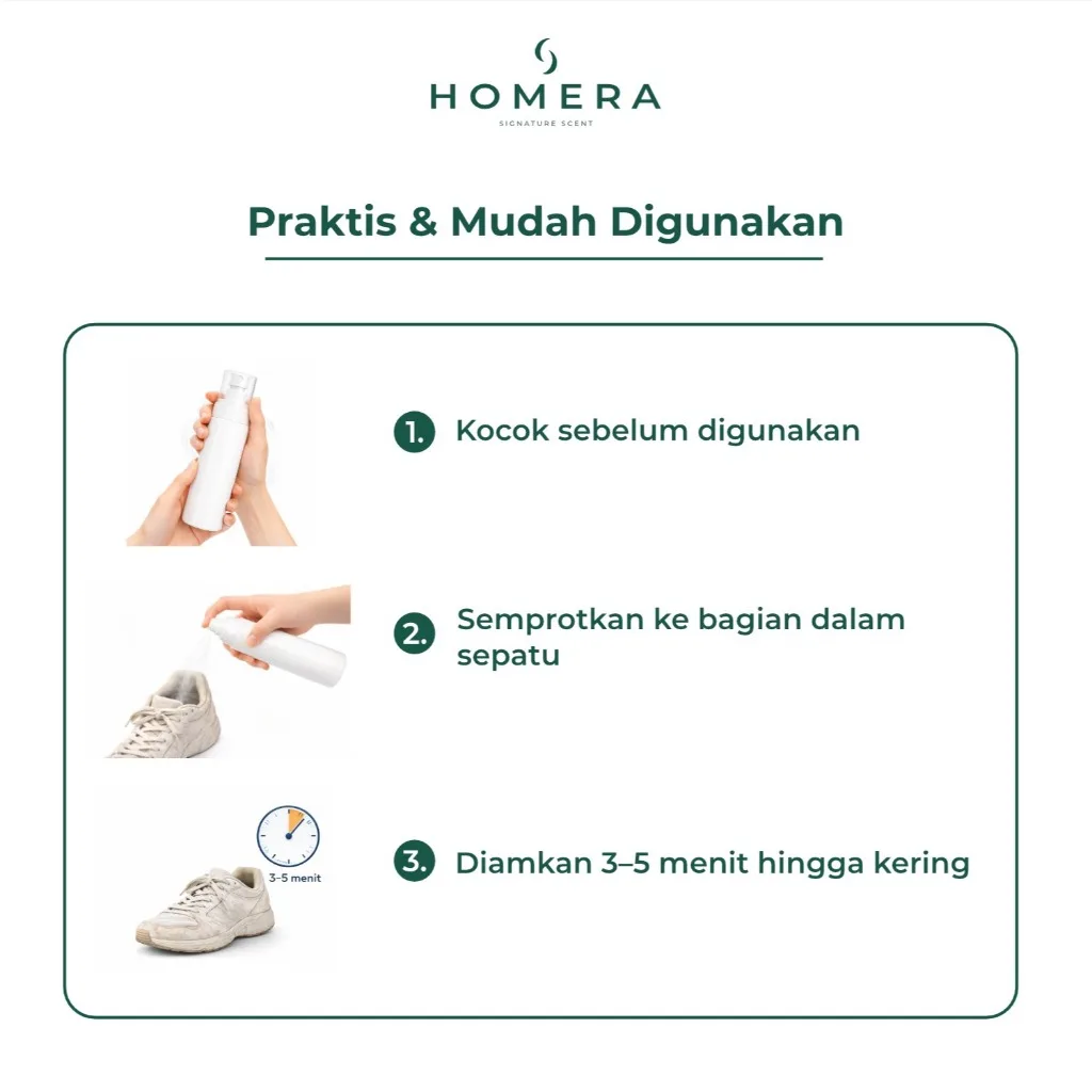 HOMERA Shoes Deodorizer Fresh Mint 100ml Anti Bakteri Jamur Penghilang Bau Sepatu