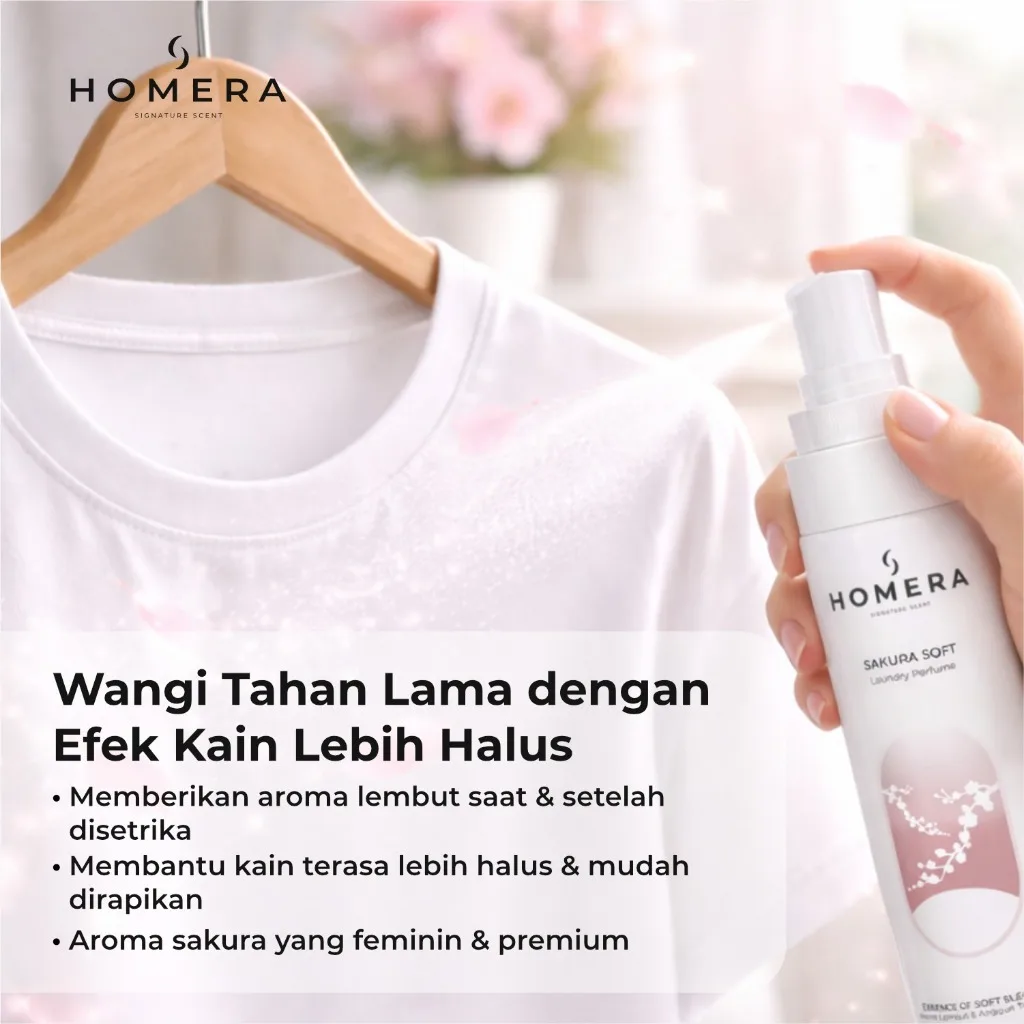HOMERA Laundry Perfume Sakura Soft 100ml Pewangi Setrika Pengharum Pakaian Tahan Lama