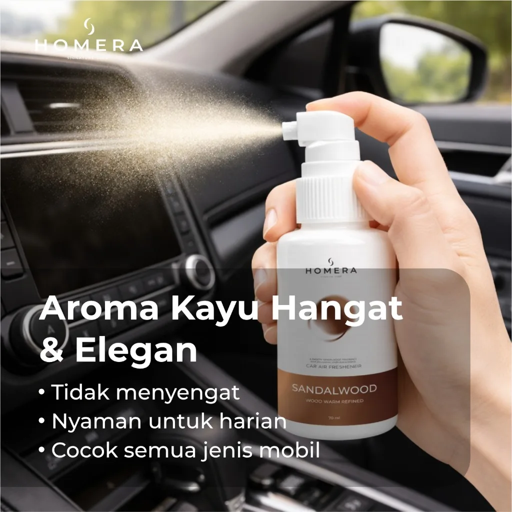 HOMERA Parfum Mobil Sandalwood 70ml Car Air Freshener Wangi Kayu Cendana Tahan Lama Anti Bau